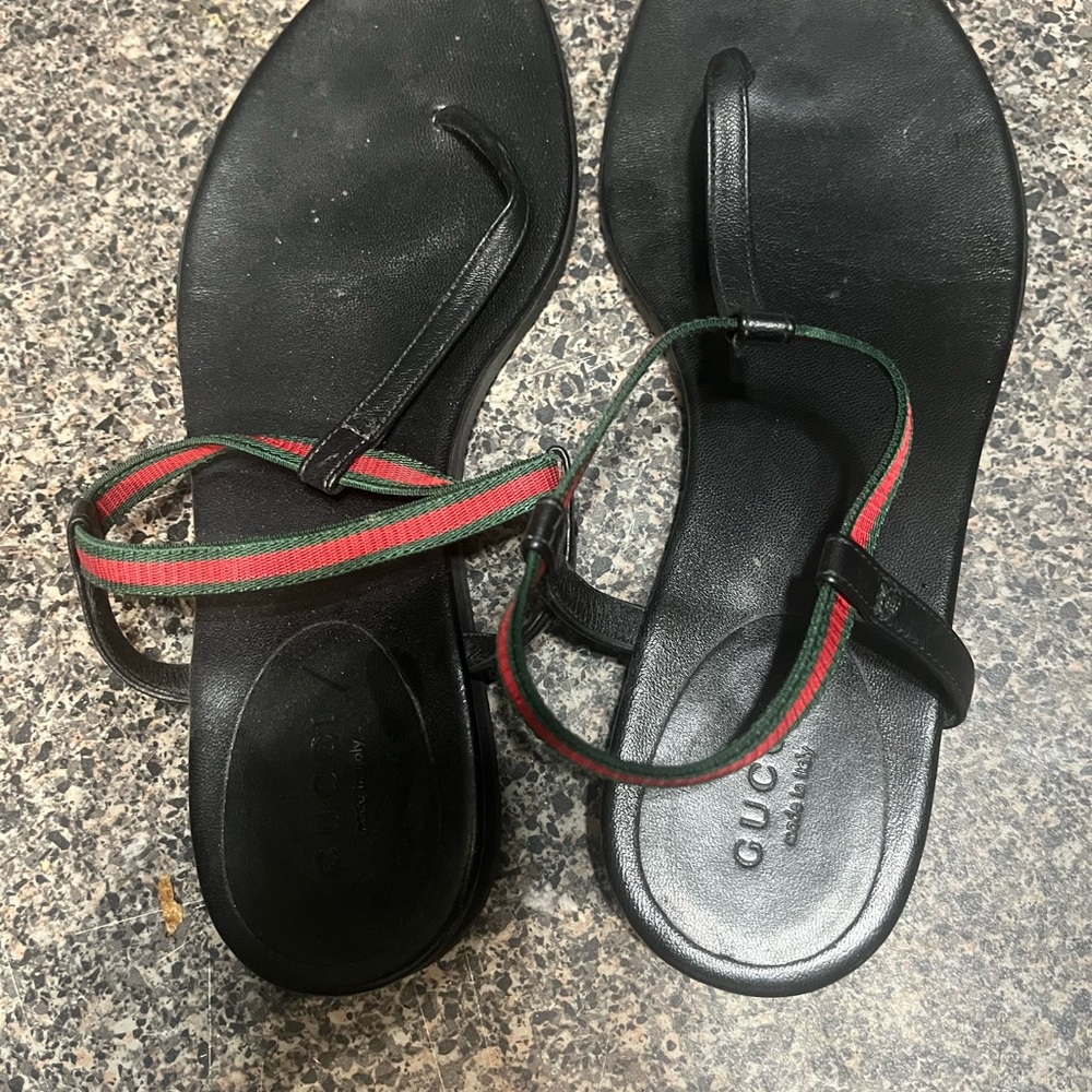 Gucci Black Sandals with Red and Green Accents